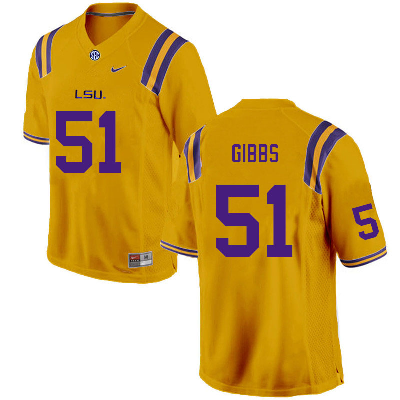 Men #51 Dylan Gibbs LSU Tigers College Football Jerseys Sale-Gold